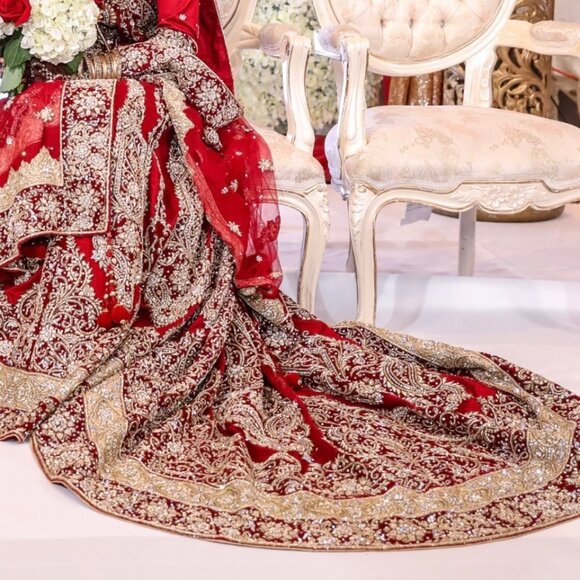 Stunning Red + Gold Desi Bridal Gown by New York Fashion Designer Rahul Arora - Picture 4 of 4